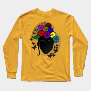 Black lady with floral hair Long Sleeve T-Shirt